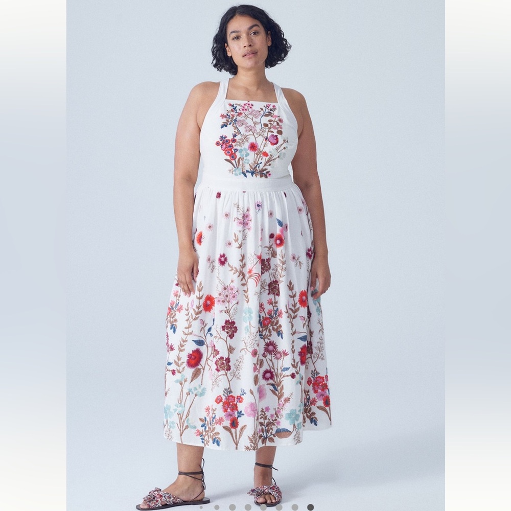 Anthropologie Eularia Maxi Dress Plus Size Apron Embroidered